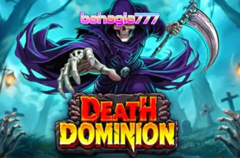 Tampilan visual slot Death Dominion dengan tema horor gotik dan grid 6x5